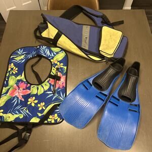 Snorkel Set Of Adult Fins, Inflatable Snorkel Vest And Bag- Travel Ready
